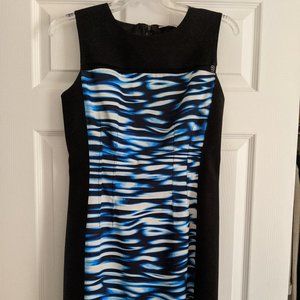 TAHARI BLACK AND BLUE SLEEVELESS SHEATH DRESS - 4